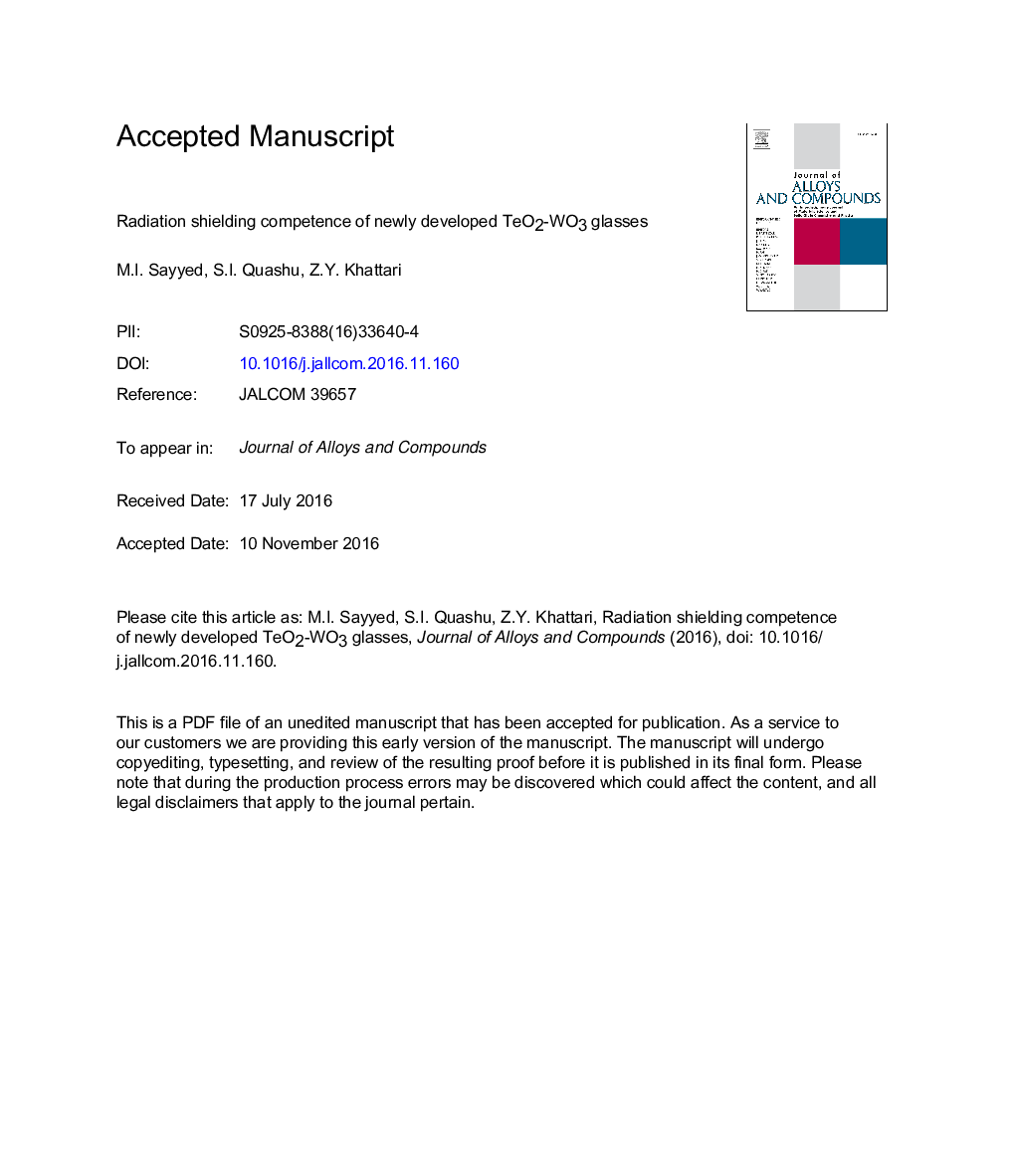 Radiation shielding competence of newly developed TeO2-WO3 glasses