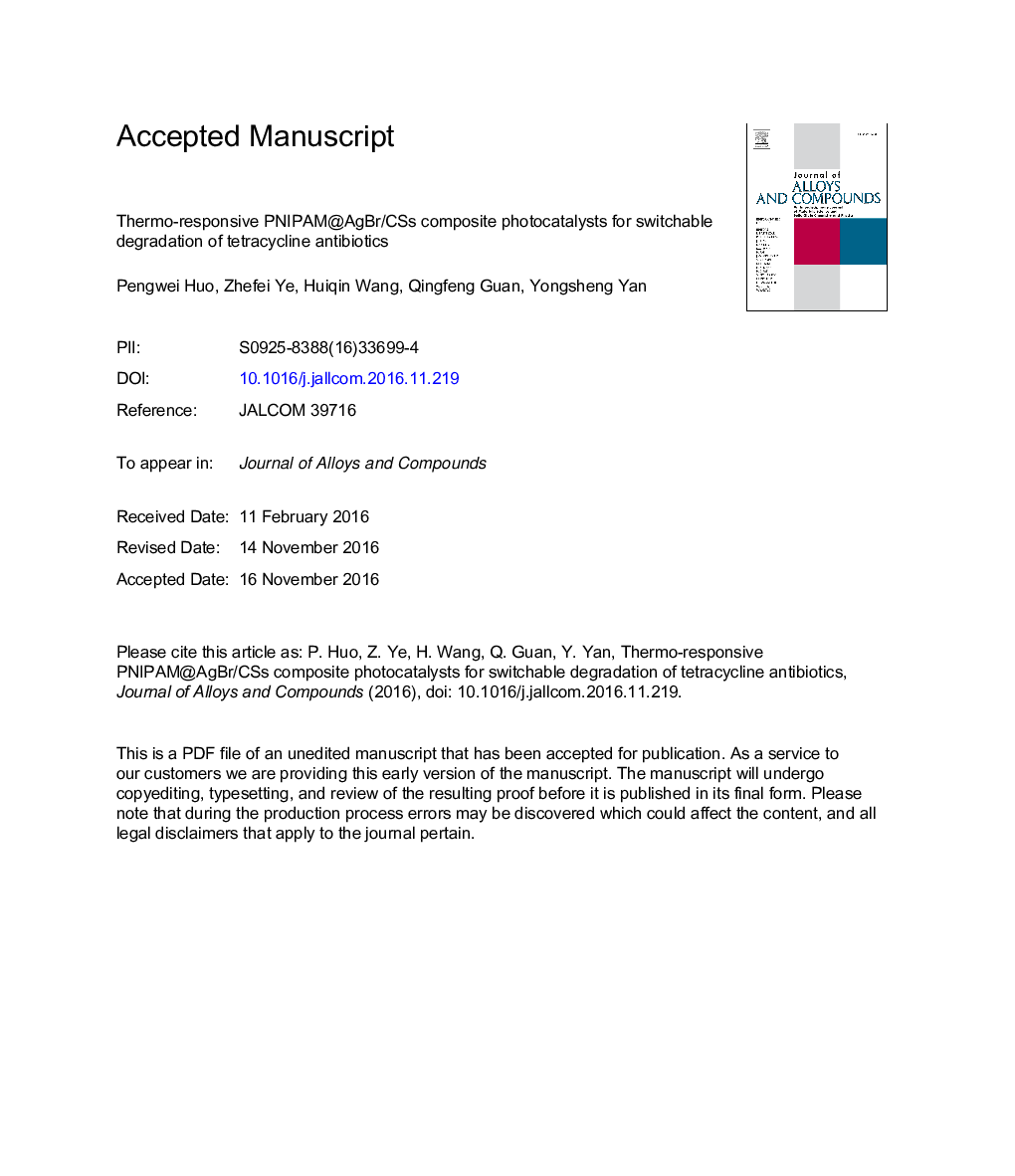 Thermo-responsive PNIPAM@AgBr/CSs composite photocatalysts for switchable degradation of tetracycline antibiotics