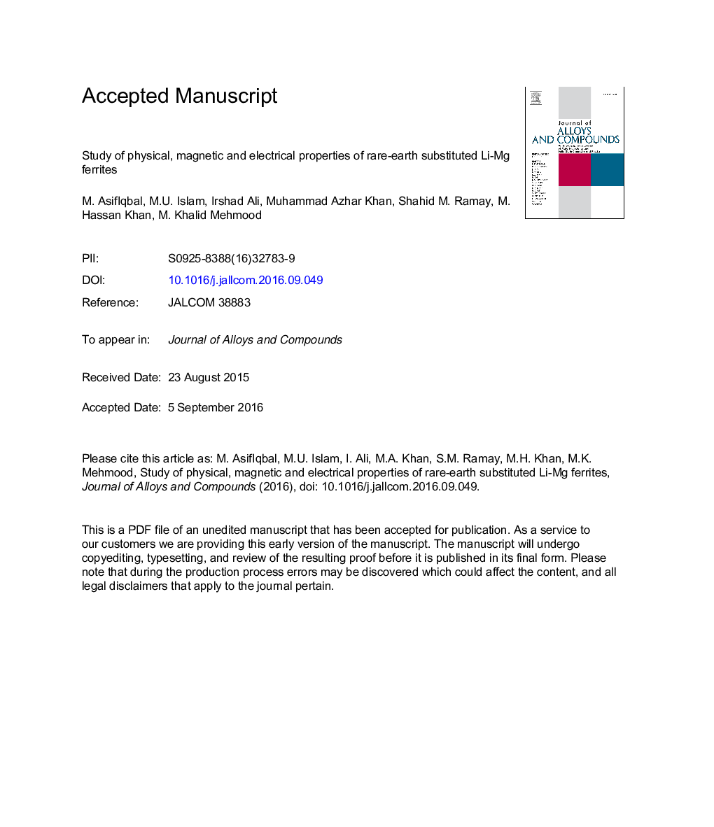 Study of physical, magnetic and electrical properties of rare-earth substituted Li-Mg ferrites