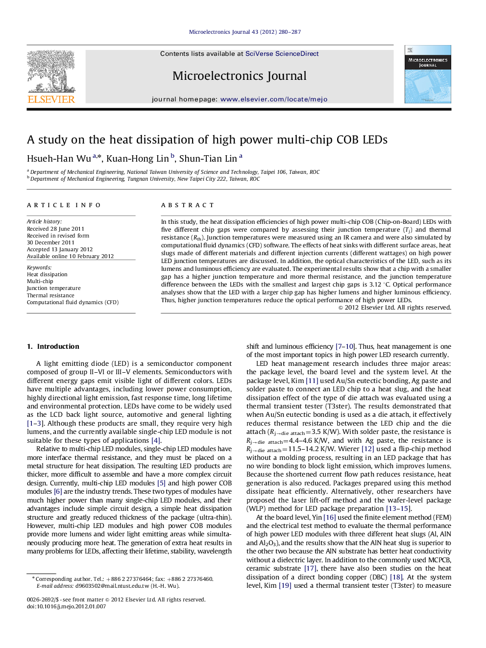 A study on the heat dissipation of high power multi-chip COB LEDs