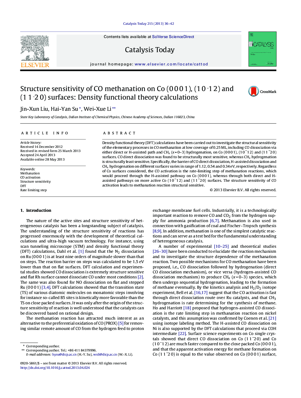 Structure sensitivity of CO methanation on Co (0 0 0 1), (1 0 1̄ 2) and (1 1 2̄ 0) surfaces: Density functional theory calculations