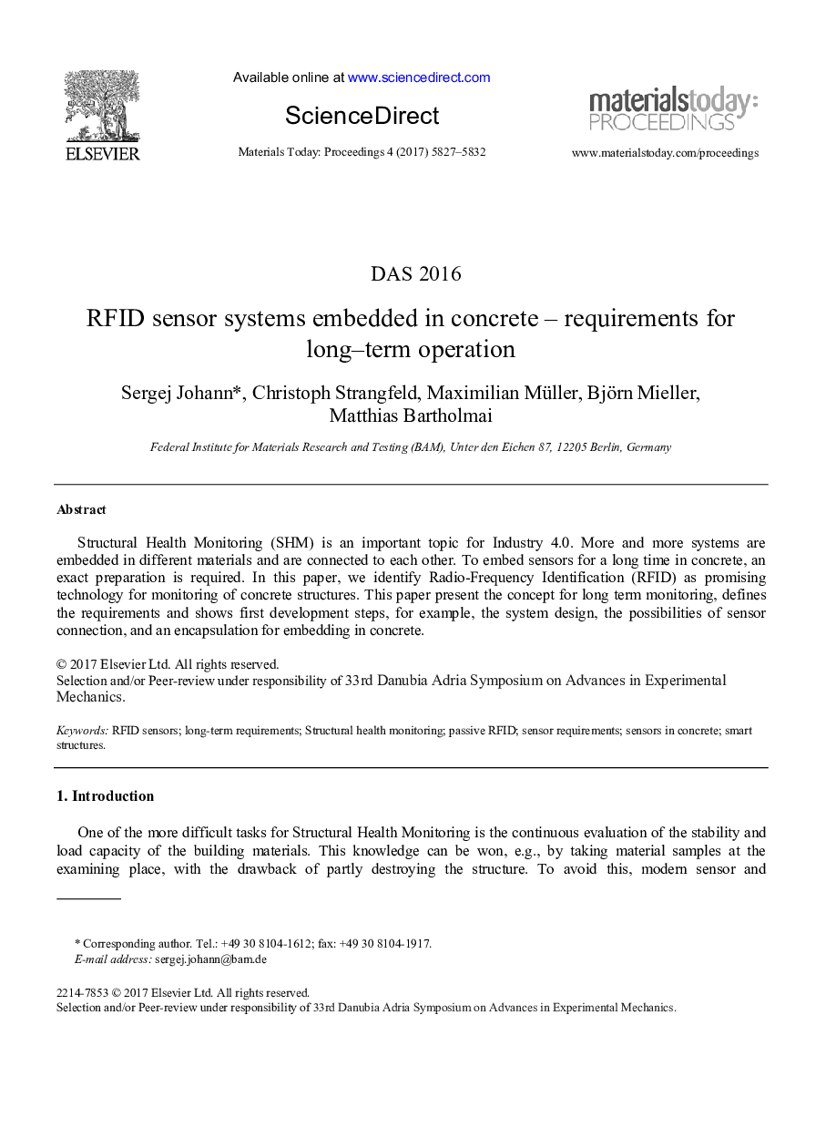 RFID sensor systems embedded in concrete - requirements for long-term operation