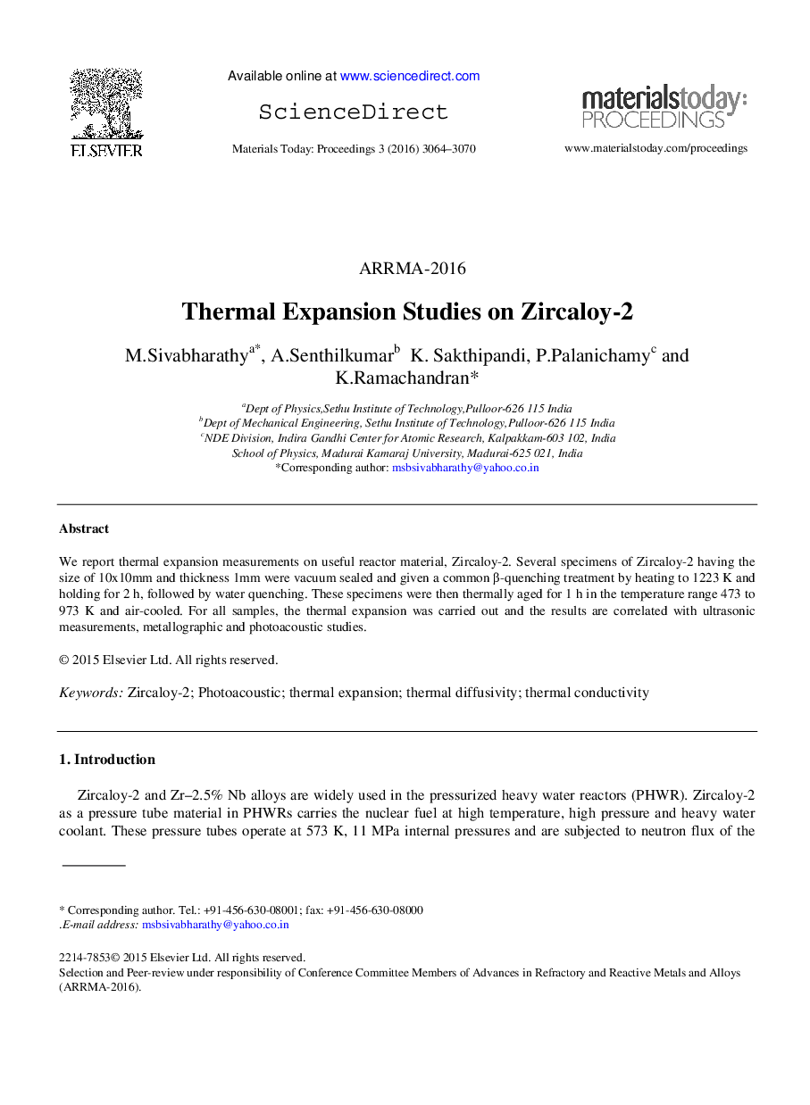 Thermal Expansion Studies on Zircaloy-2