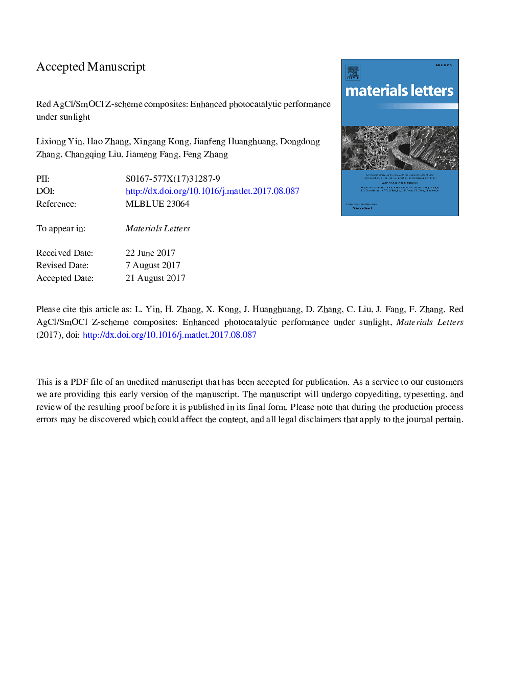 Red AgCl/SmOCl Z-scheme composites: Enhanced photocatalytic performance under sunlight