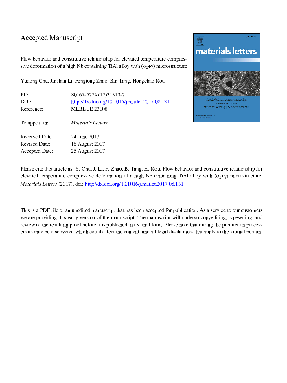 Flow behavior and constitutive relationship for elevated temperature compressive deformation of a high Nb containing TiAl alloy with (Î±2Â +Â Î³) microstructure