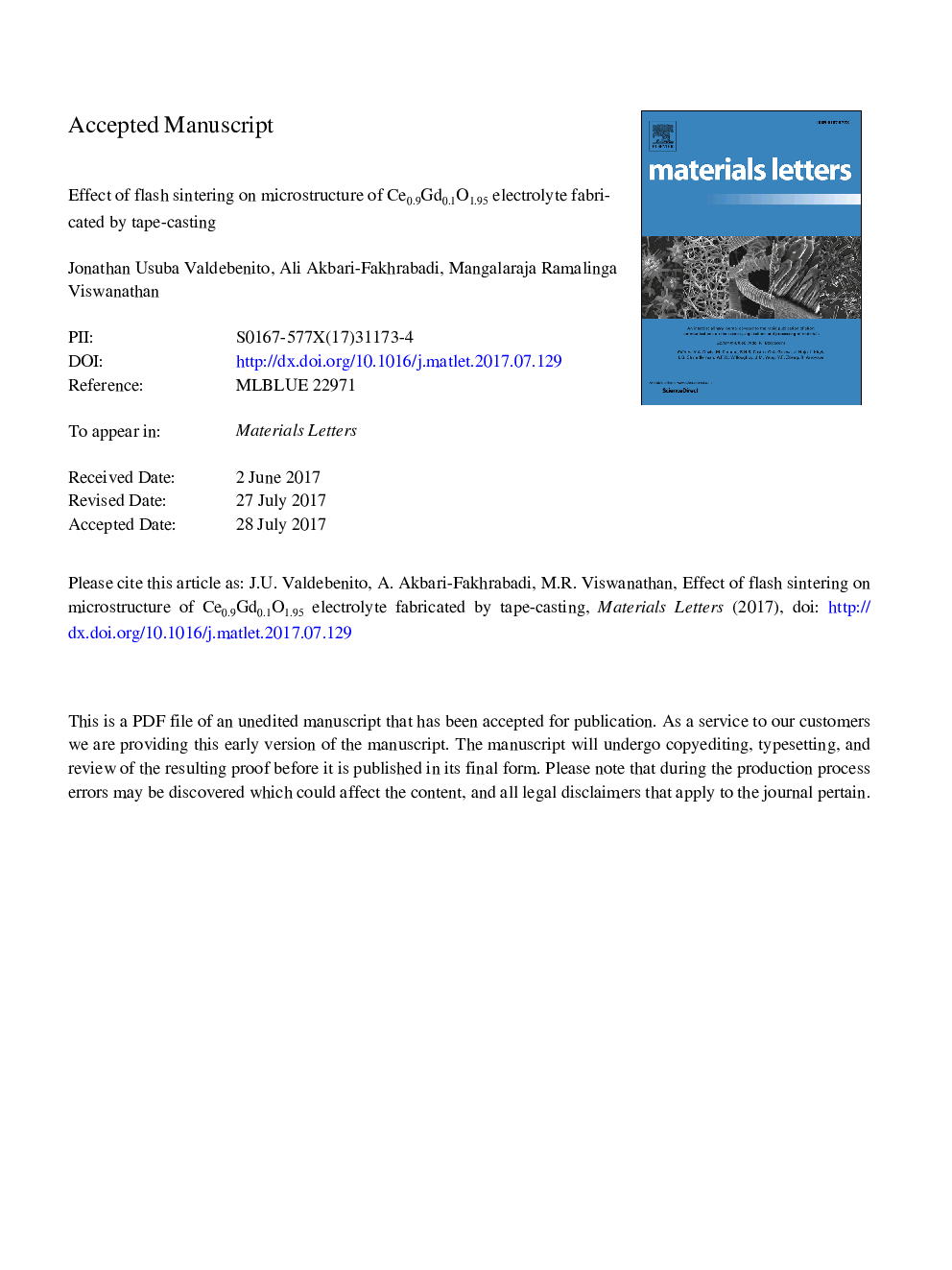 Effect of flash sintering on microstructure of Ce0.9Gd0.1O1.95 electrolyte fabricated by tape-casting