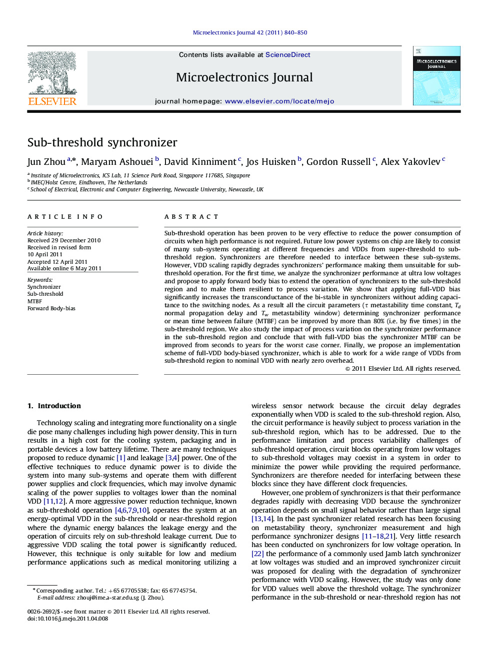 Sub-threshold synchronizer