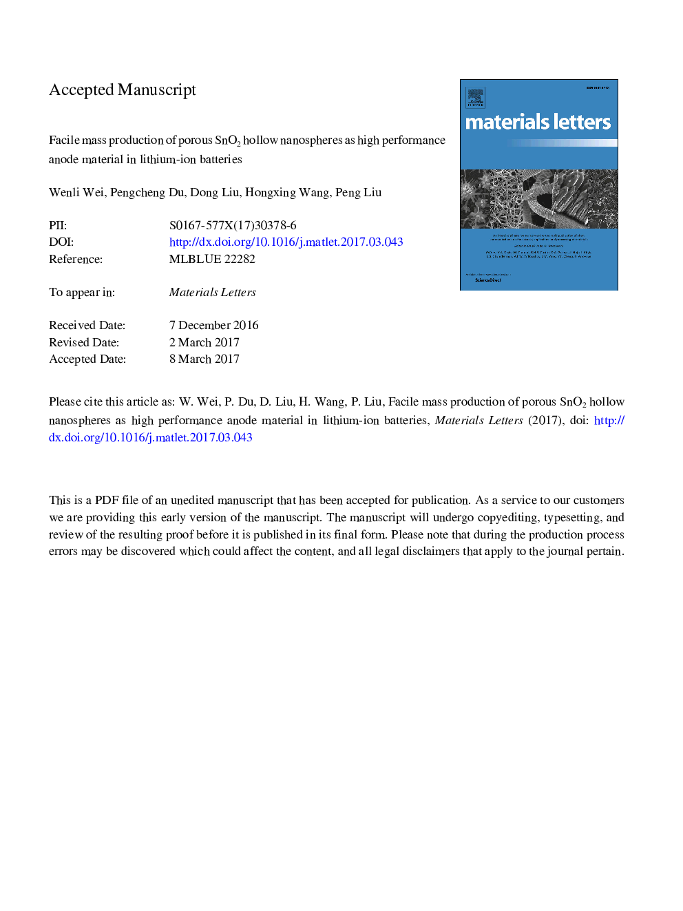 Facile mass production of porous SnO2 hollow nanospheres as high performance anode material in lithium-ion batteries