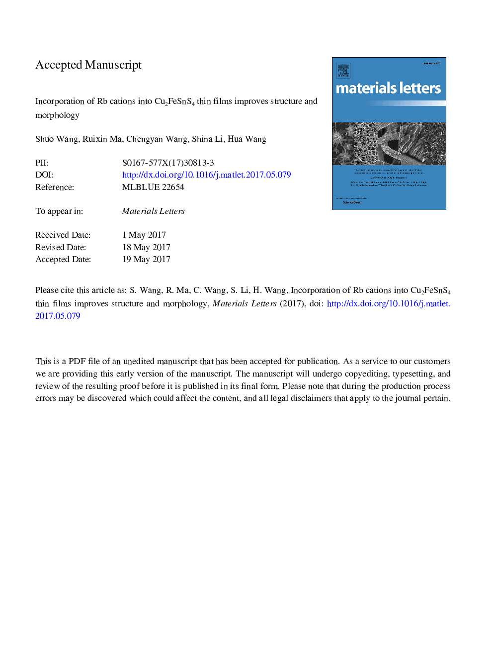 Incorporation of Rb cations into Cu2FeSnS4 thin films improves structure and morphology