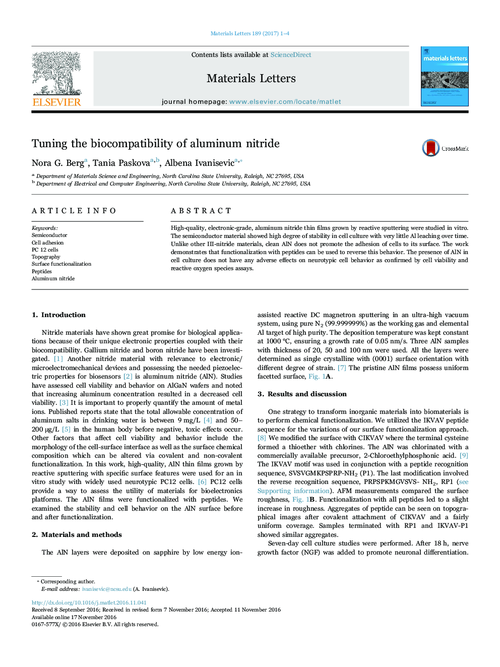 Tuning the biocompatibility of aluminum nitride