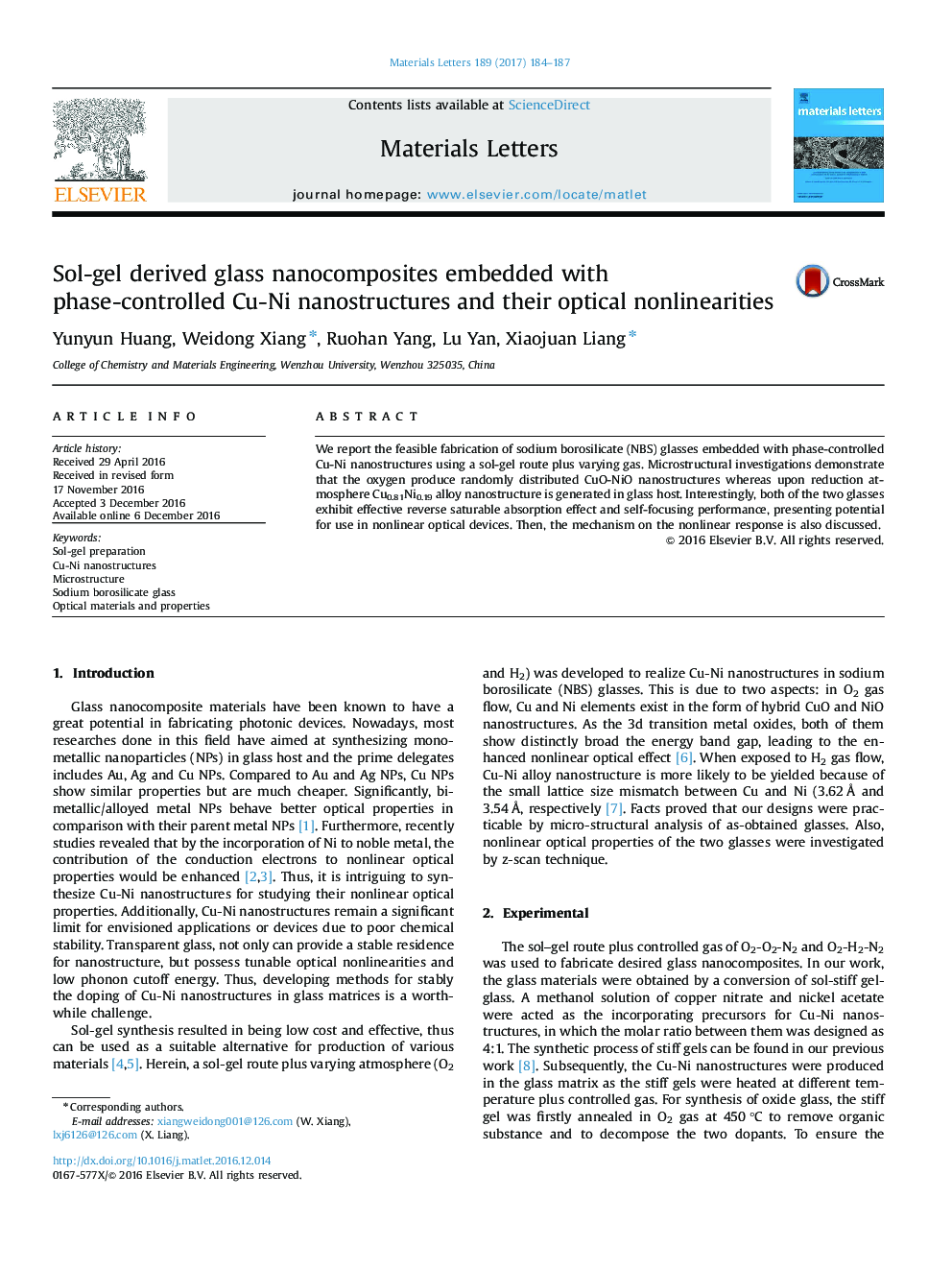 Sol-gel derived glass nanocomposites embedded with phase-controlled Cu-Ni nanostructures and their optical nonlinearities