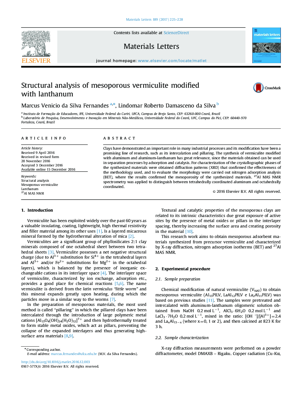 Structural analysis of mesoporous vermiculite modified with lanthanum