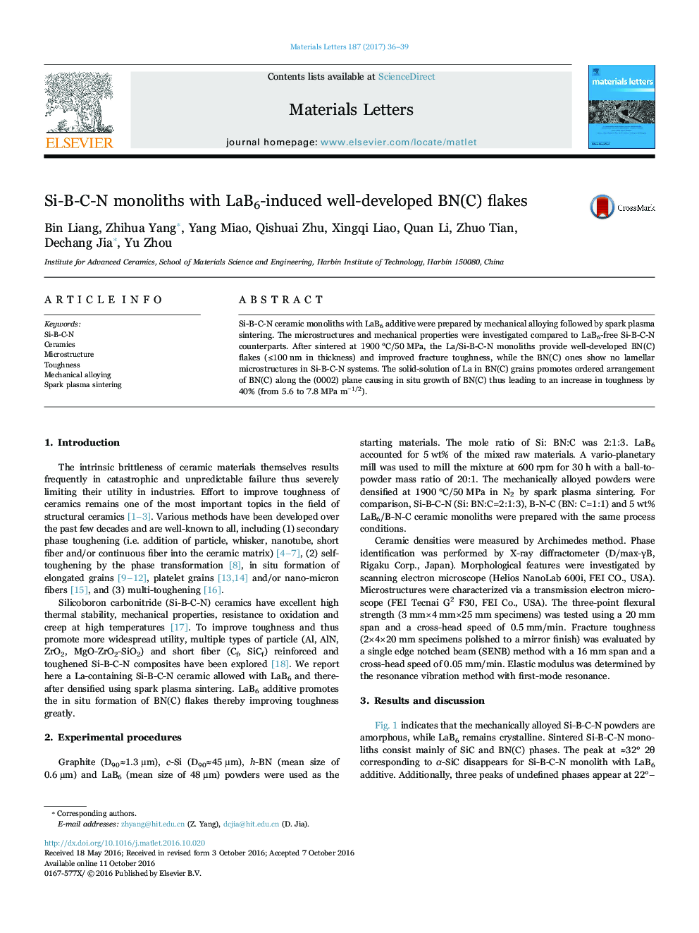 Si-B-C-N monoliths with LaB6-induced well-developed BN(C) flakes