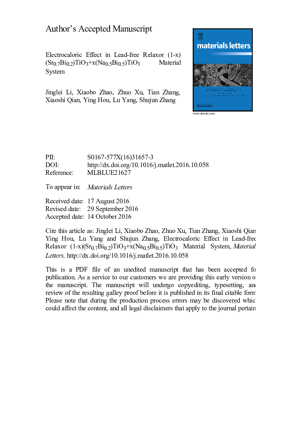 Electrocaloric effect in lead-free relaxor (1-x)(Sr0.7Bi0.2)TiO3+x(Na0.5Bi0.5)TiO3 material system