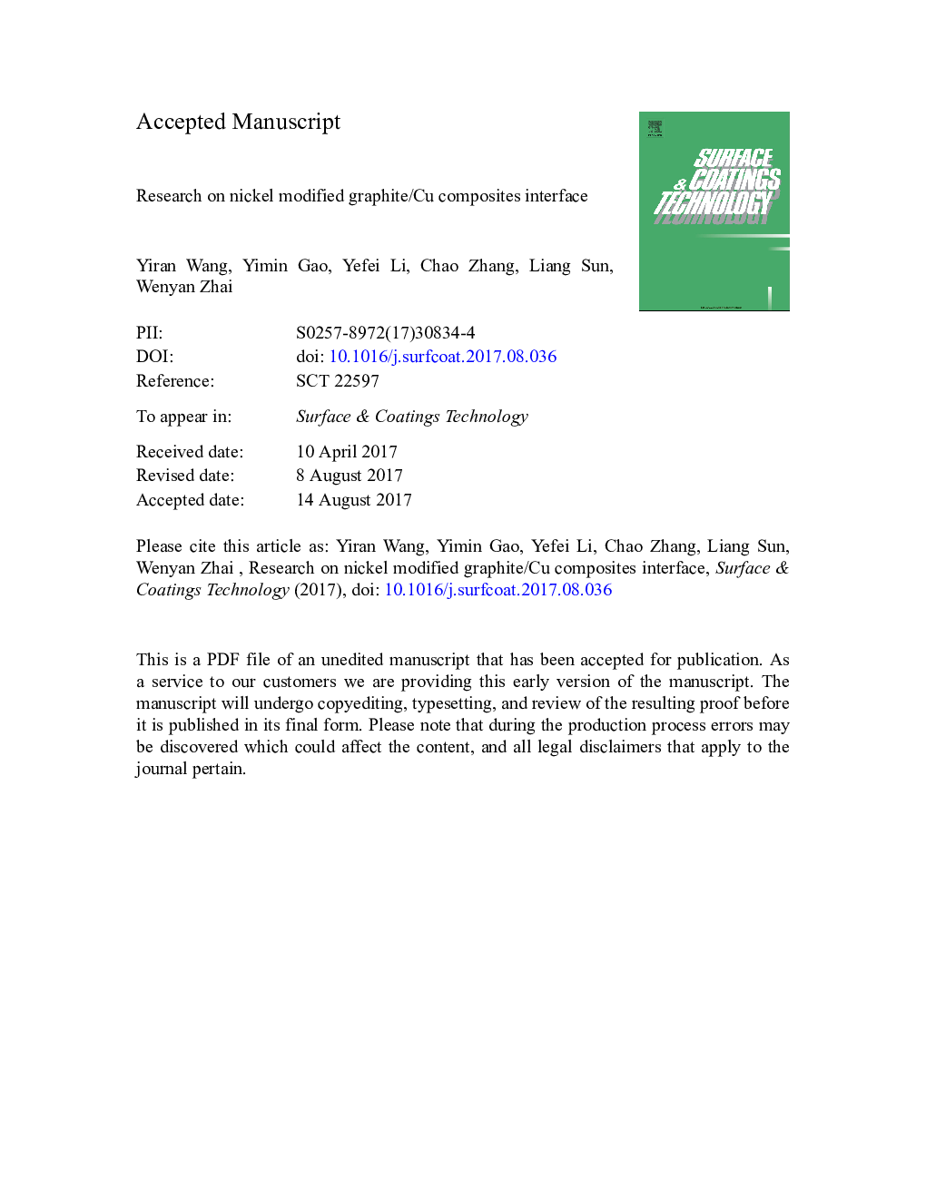 Research on nickel modified graphite/Cu composites interface