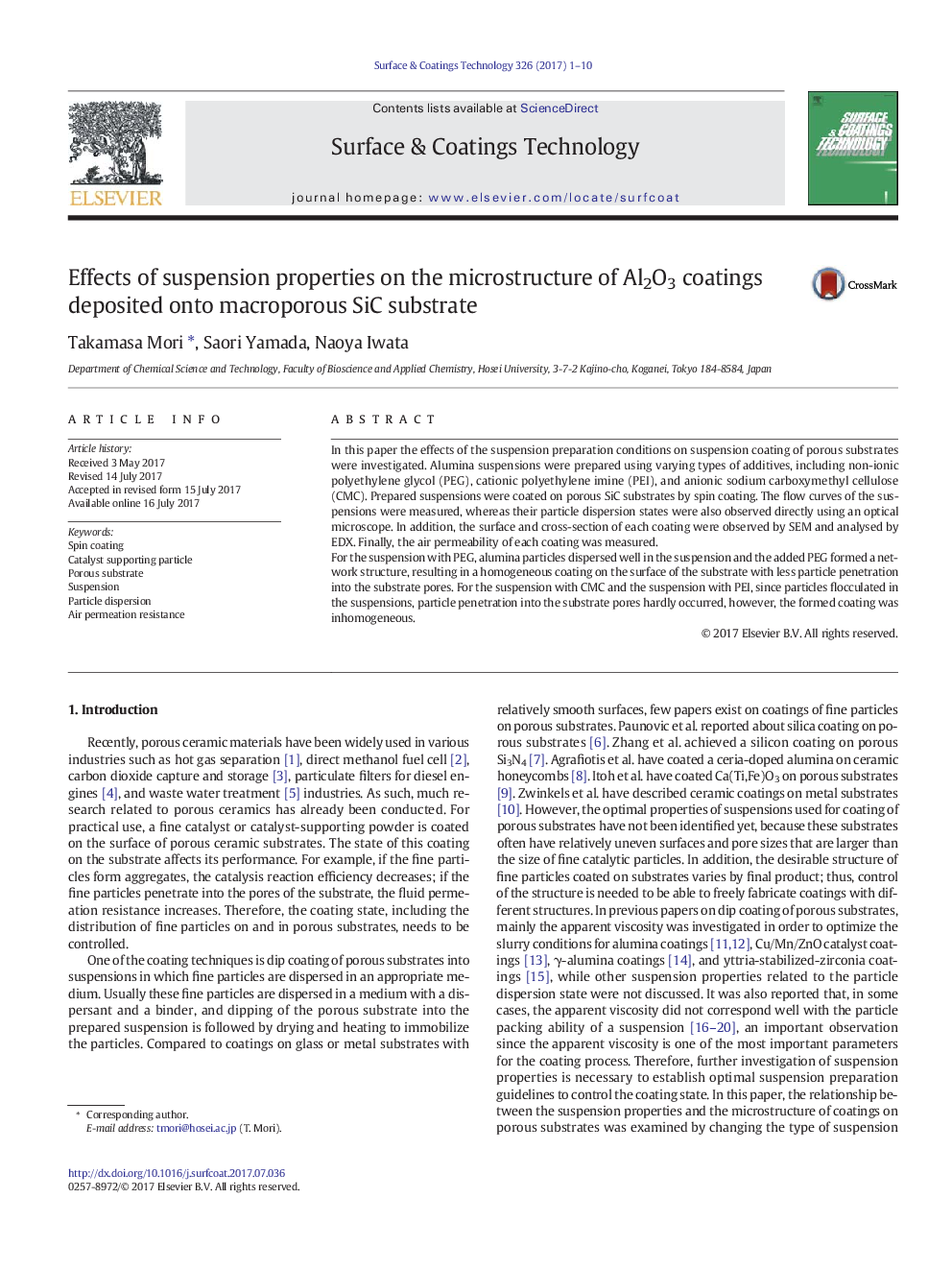 Effects of suspension properties on the microstructure of Al2O3 coatings deposited onto macroporous SiC substrate