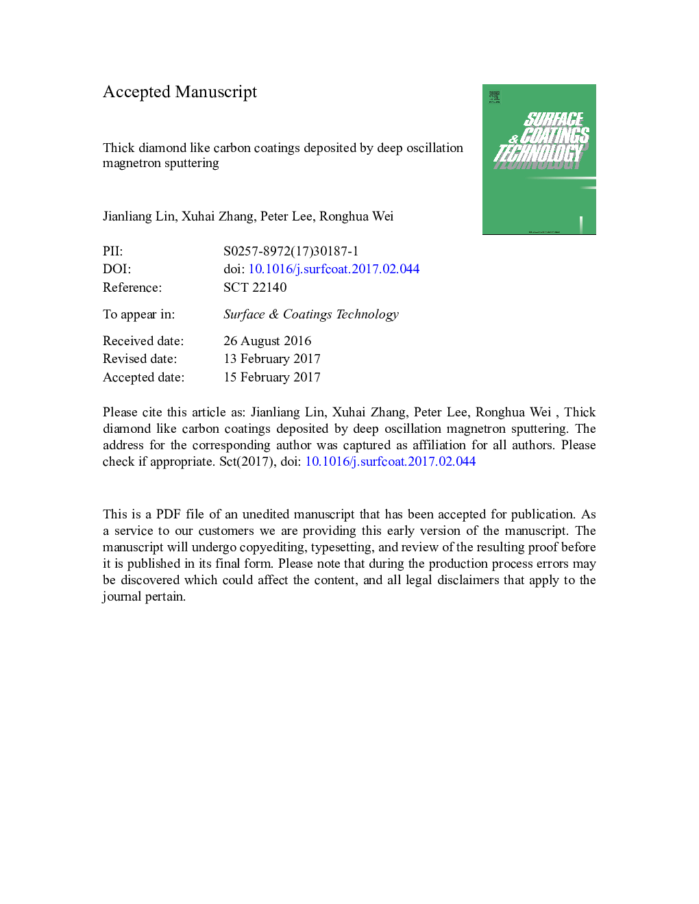 Thick diamond like carbon coatings deposited by deep oscillation magnetron sputtering