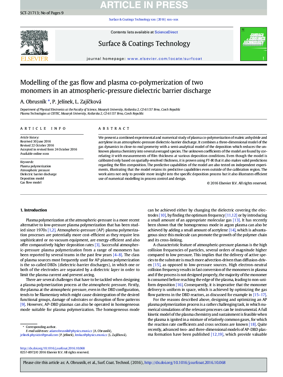 Modelling of the gas flow and plasma co-polymerization of two monomers in an atmospheric-pressure dielectric barrier discharge