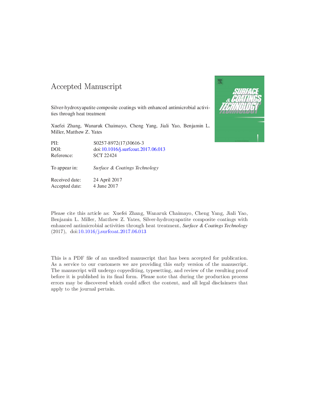 Silver-hydroxyapatite composite coatings with enhanced antimicrobial activities through heat treatment