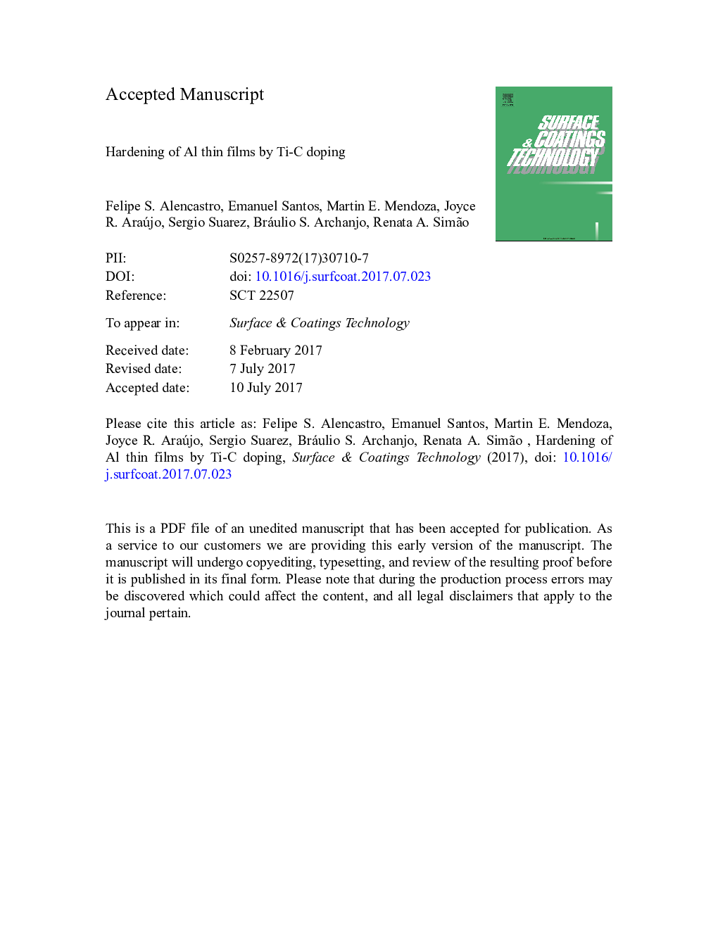 Hardening of Al thin films by TiC doping