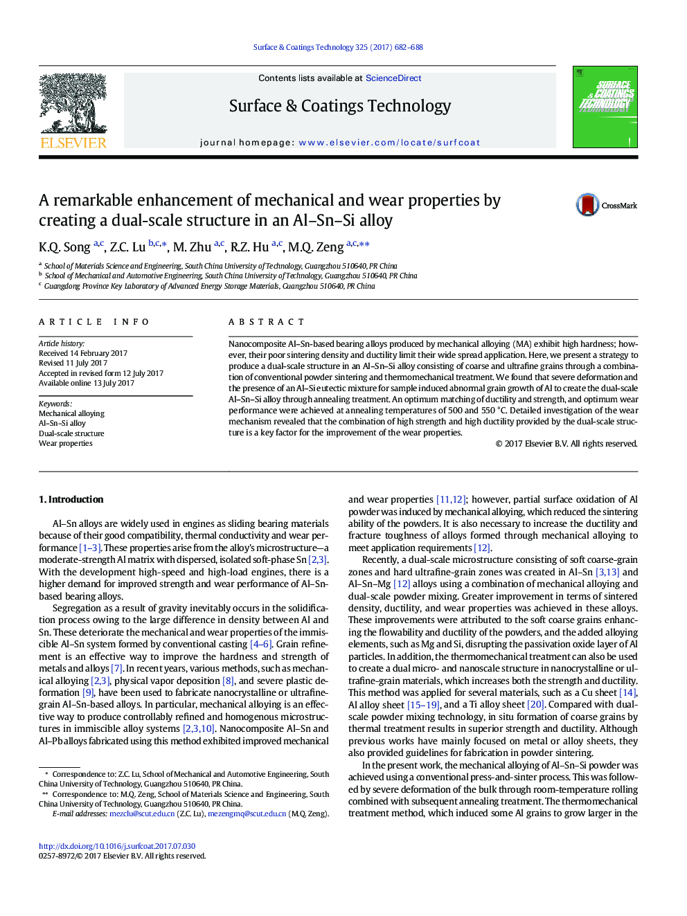 A remarkable enhancement of mechanical and wear properties by creating a dual-scale structure in an Al-Sn-Si alloy