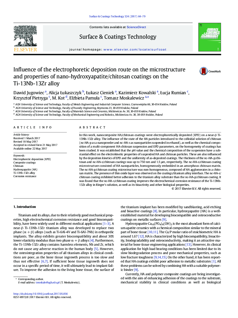 Influence of the electrophoretic deposition route on the microstructure and properties of nano-hydroxyapatite/chitosan coatings on the Ti-13Nb-13Zr alloy