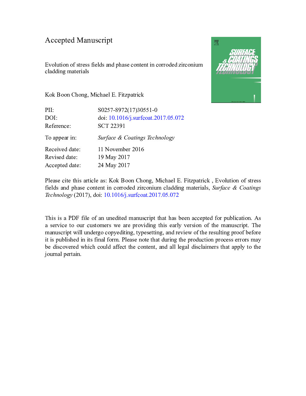 Evolution of stress fields and phase content in corroded zirconium cladding materials