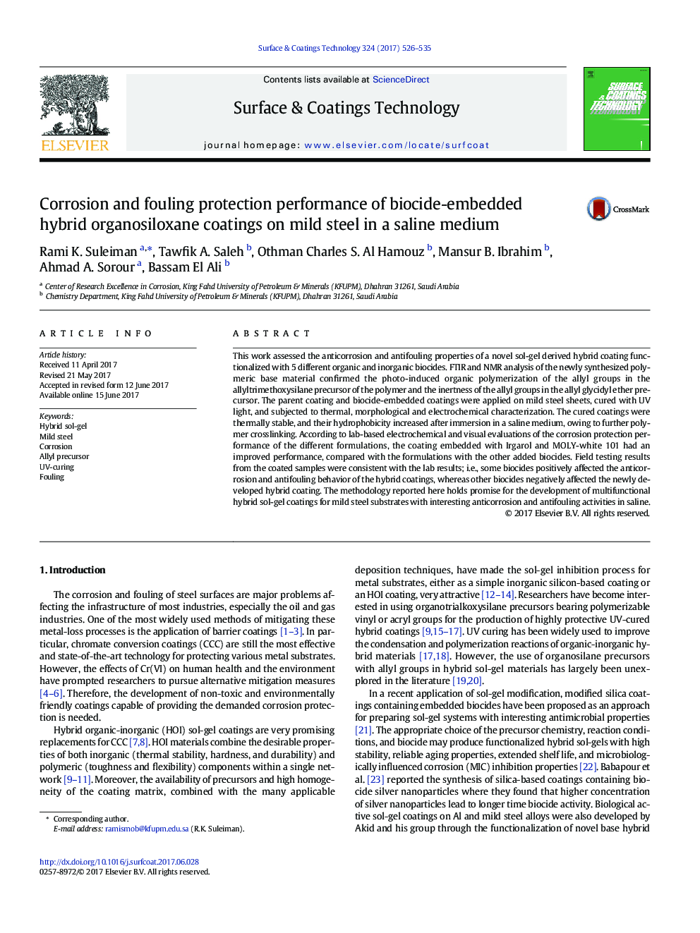 Corrosion and fouling protection performance of biocide-embedded hybrid organosiloxane coatings on mild steel in a saline medium