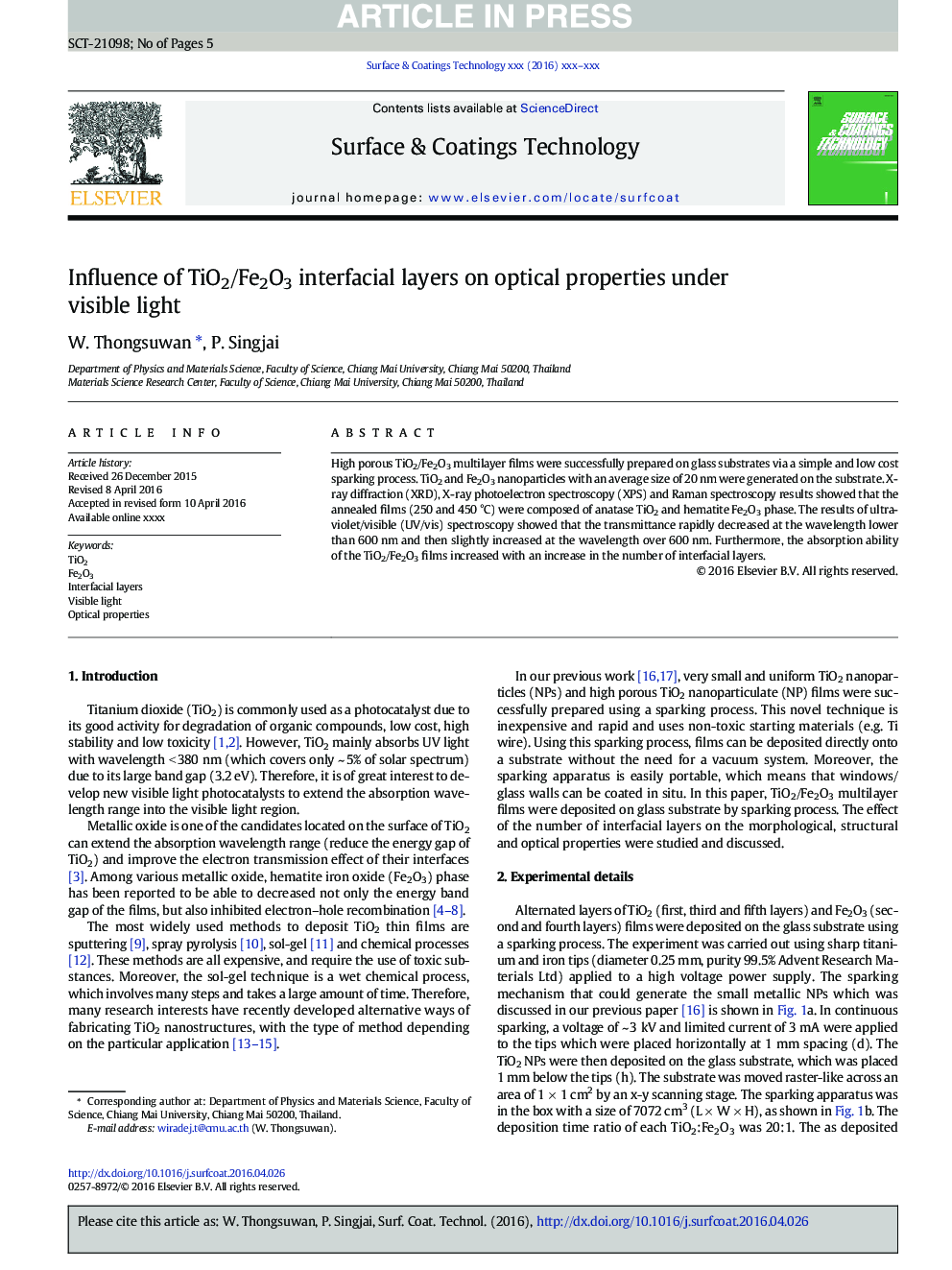 Influence of TiO2/Fe2O3 interfacial layers on optical properties under visible light