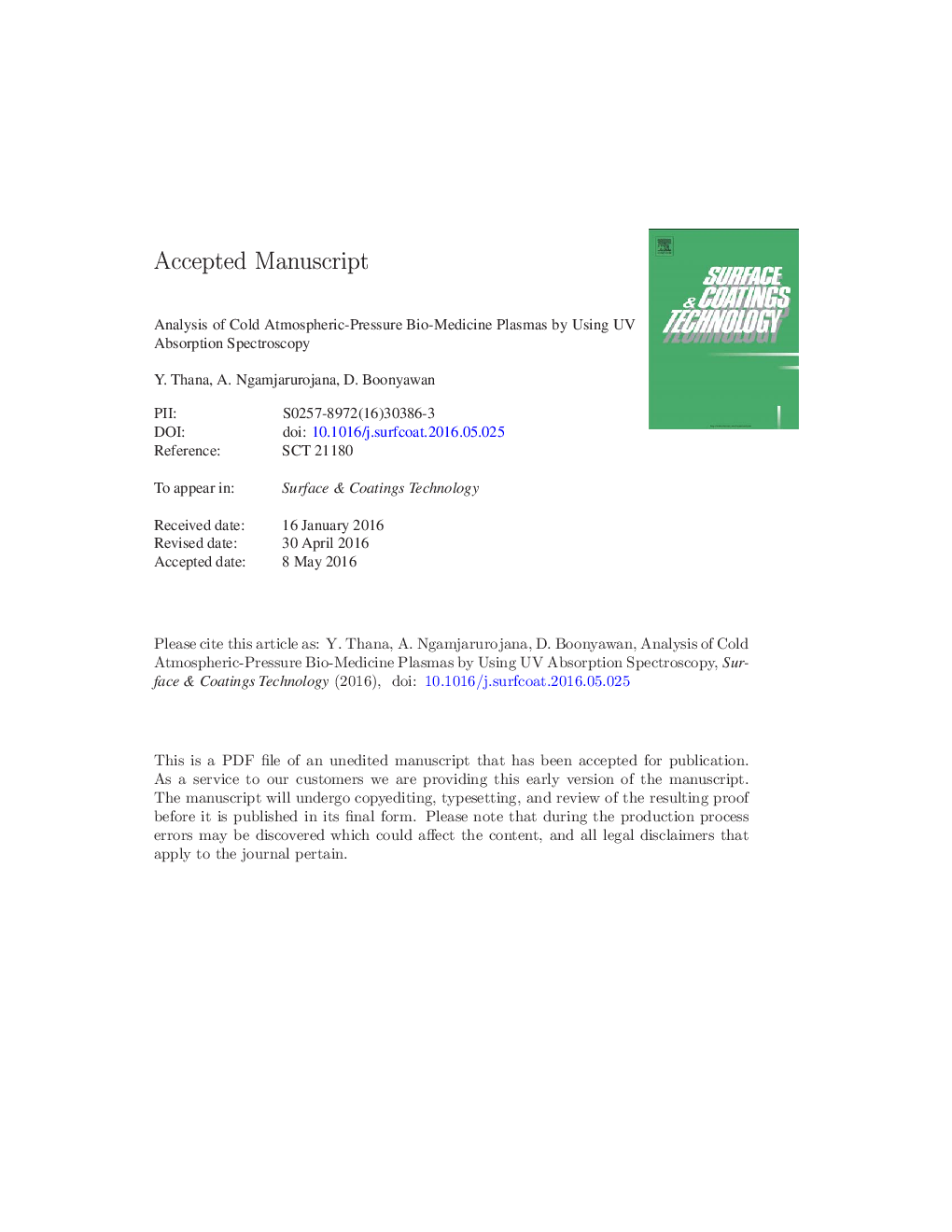 Analysis of cold atmospheric-pressure bio-medicine plasmas by using UV absorption spectroscopy