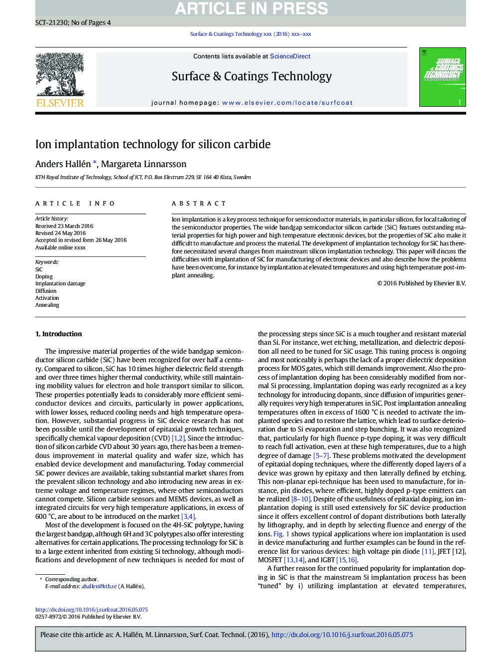 Ion implantation technology for silicon carbide