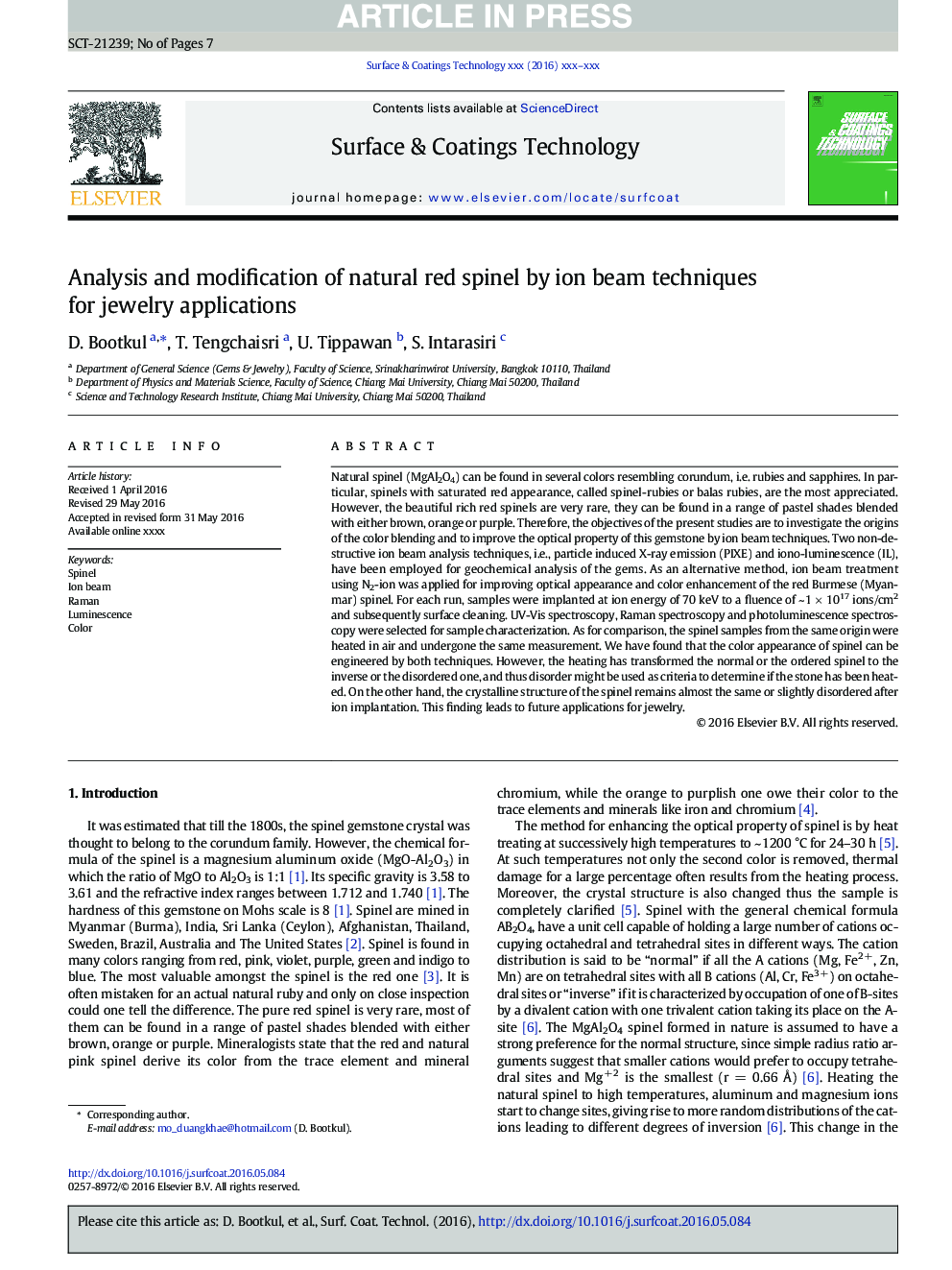 Analysis and modification of natural red spinel by ion beam techniques for jewelry applications