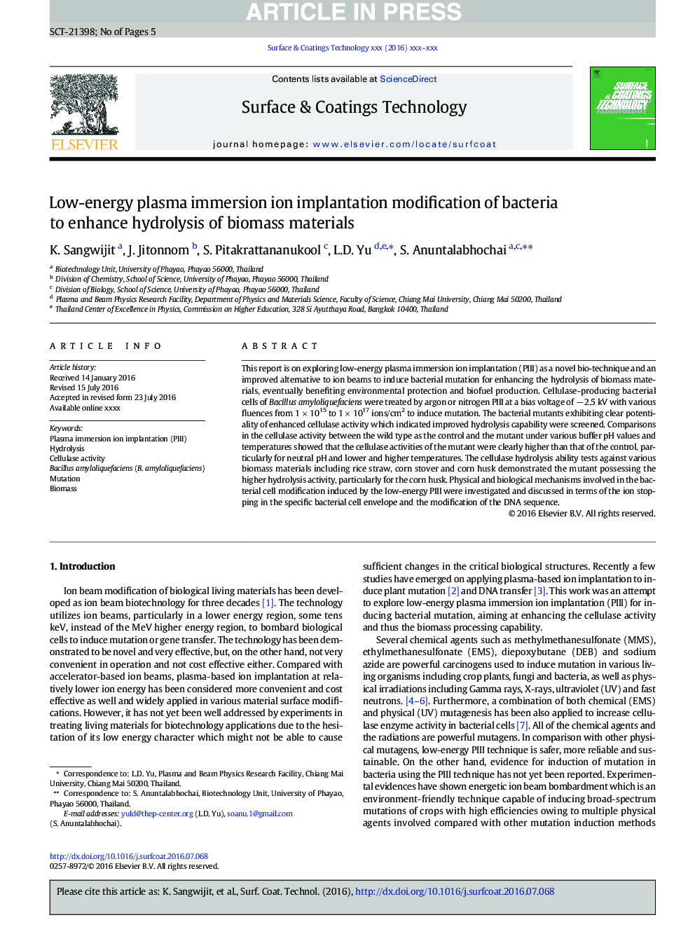 Low-energy plasma immersion ion implantation modification of bacteria to enhance hydrolysis of biomass materials