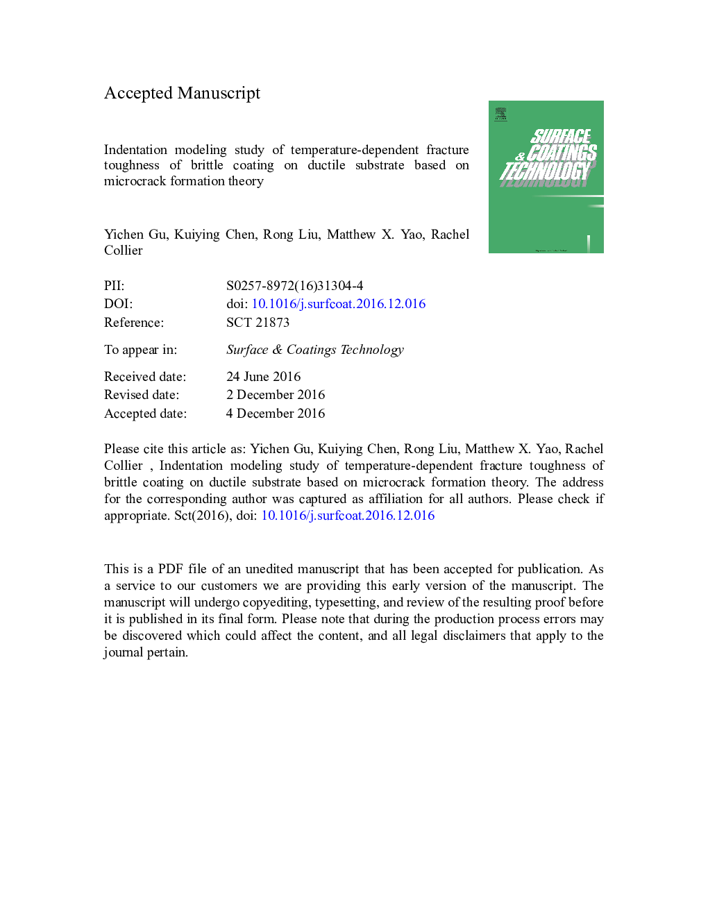 Indentation modeling study of temperature-dependent fracture toughness of brittle coating on ductile substrate based on microcrack formation theory