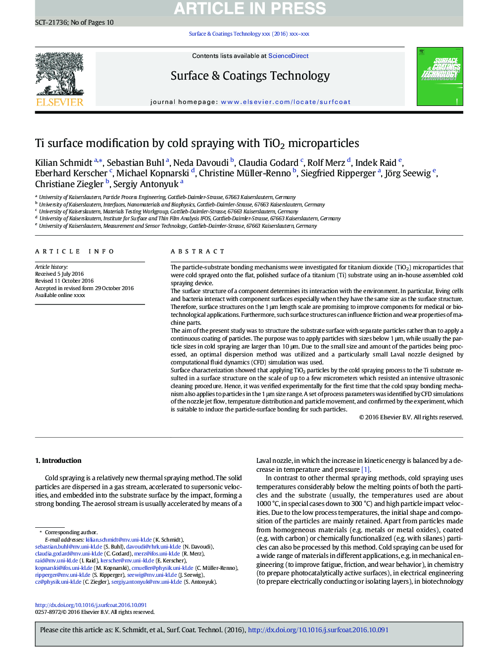 Ti surface modification by cold spraying with TiO2 microparticles