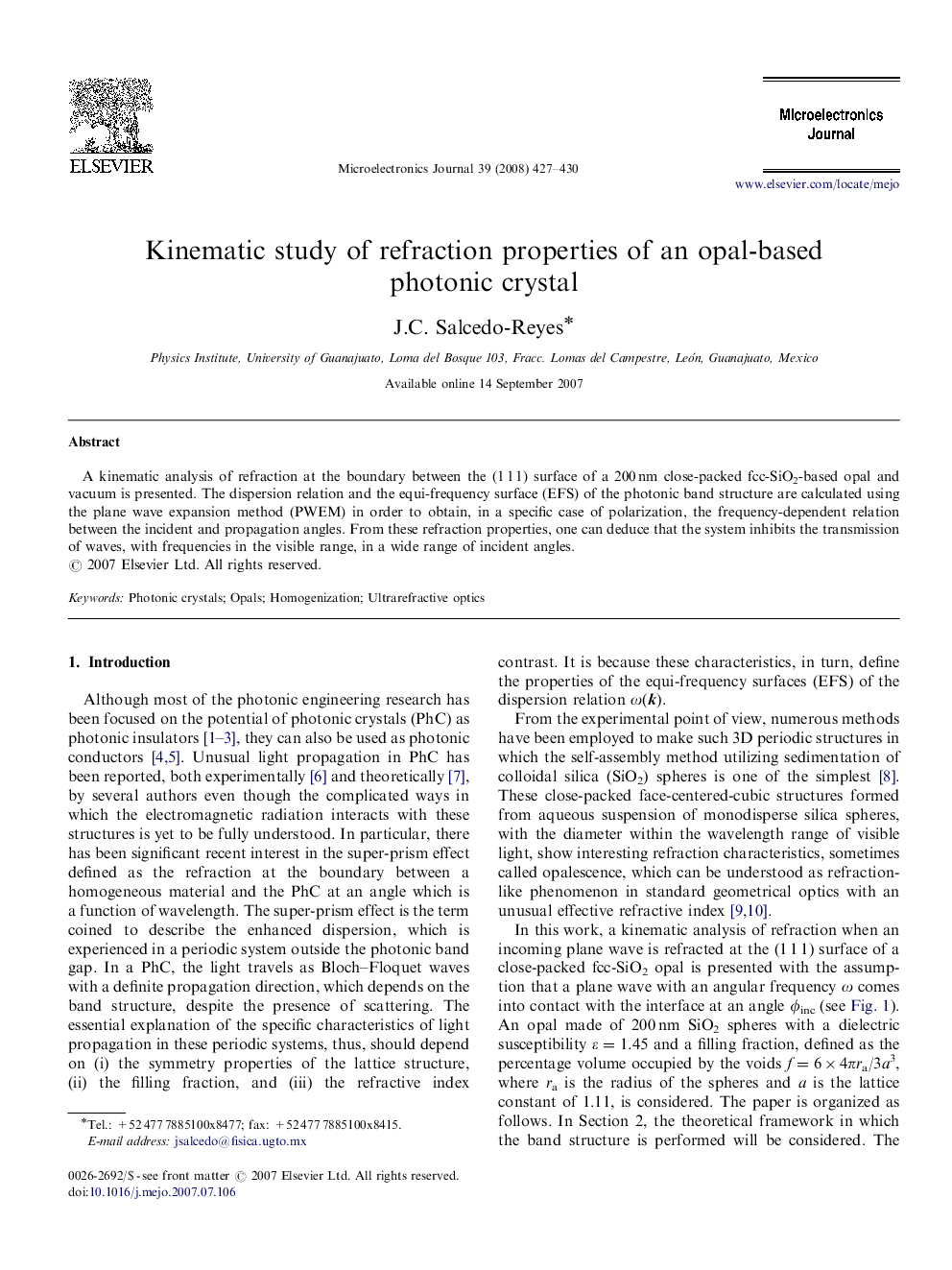 Kinematic study of refraction properties of an opal-based photonic crystal