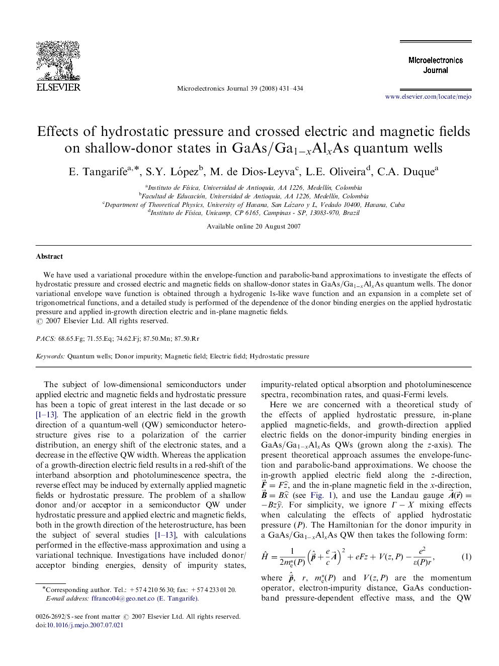 Effects of hydrostatic pressure and crossed electric and magnetic fields on shallow-donor states in GaAs/Ga1-xAlxAsGaAs/Ga1-xAlxAs quantum wells