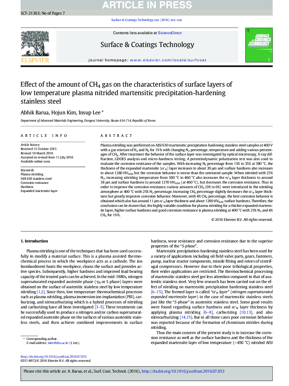 Effect of the amount of CH4 gas on the characteristics of surface layers of low temperature plasma nitrided martensitic precipitation-hardening stainless steel