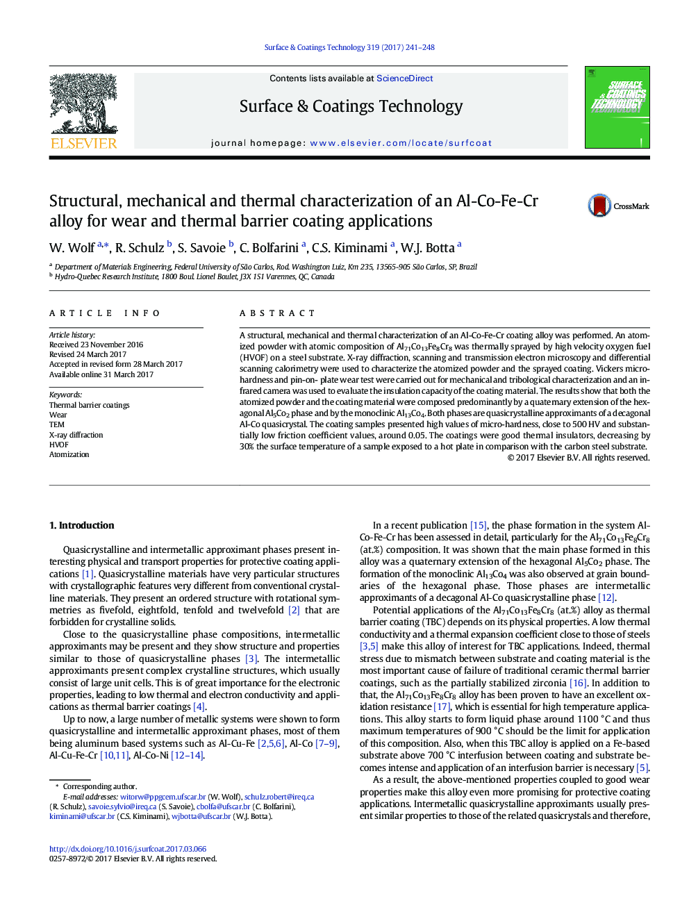 Structural, mechanical and thermal characterization of an Al-Co-Fe-Cr alloy for wear and thermal barrier coating applications