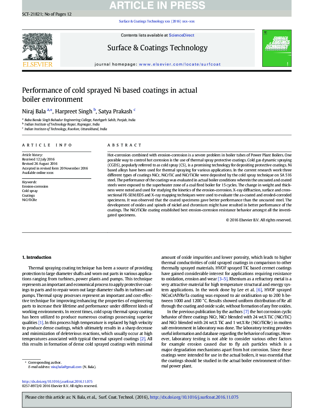 Performance of cold sprayed Ni based coatings in actual boiler environment