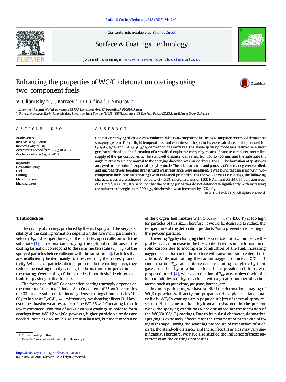 Enhancing the properties of WC/Co detonation coatings using two-component fuels