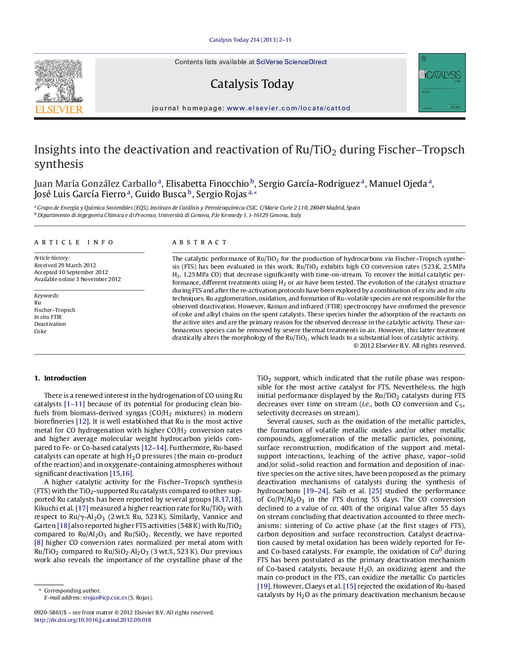 Insights into the deactivation and reactivation of Ru/TiO2 during Fischer–Tropsch synthesis