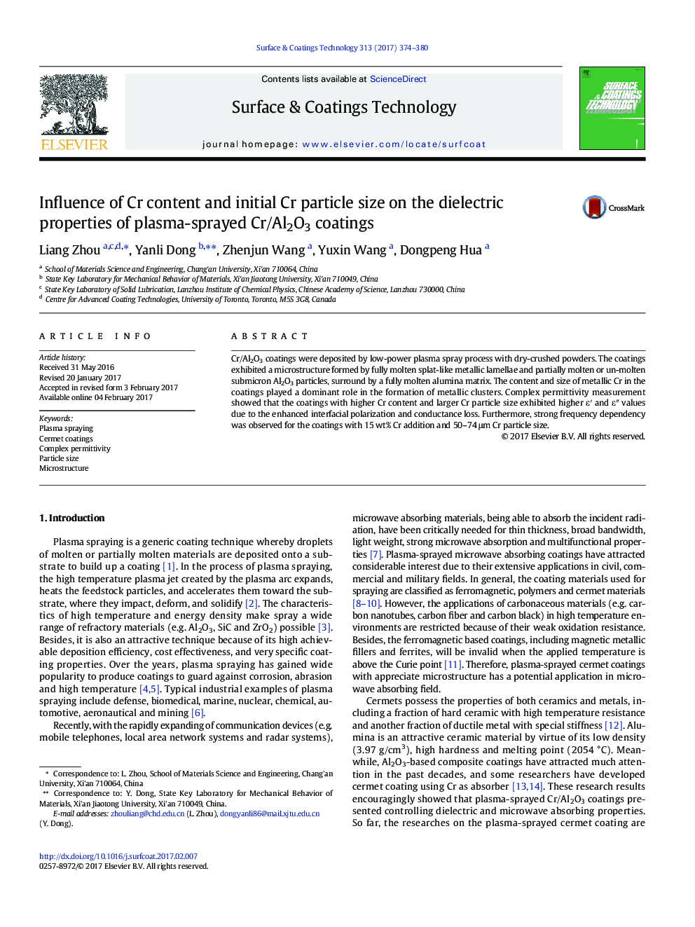 Influence of Cr content and initial Cr particle size on the dielectric properties of plasma-sprayed Cr/Al2O3 coatings