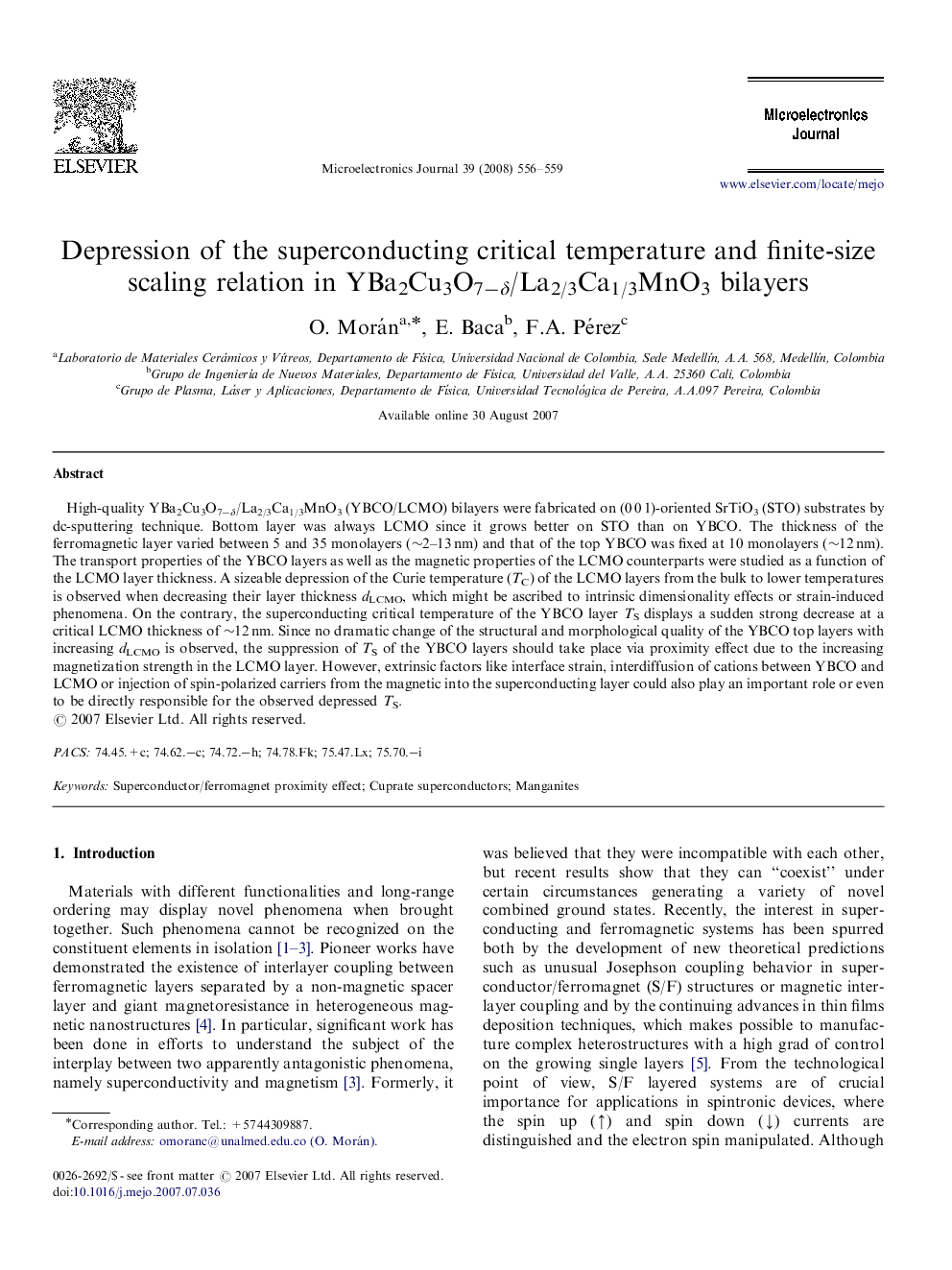 Depression of the superconducting critical temperature and finite-size scaling relation in YBa2Cu3O7−δ/La2/3Ca1/3MnO3 bilayers