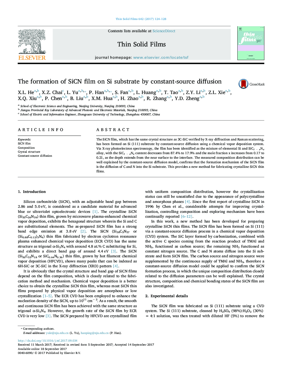 The formation of SiCN film on Si substrate by constant-source diffusion