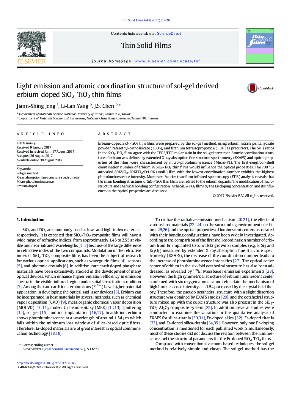 Light emission and atomic coordination structure of sol-gel derived erbium-doped SiO2-TiO2 thin films