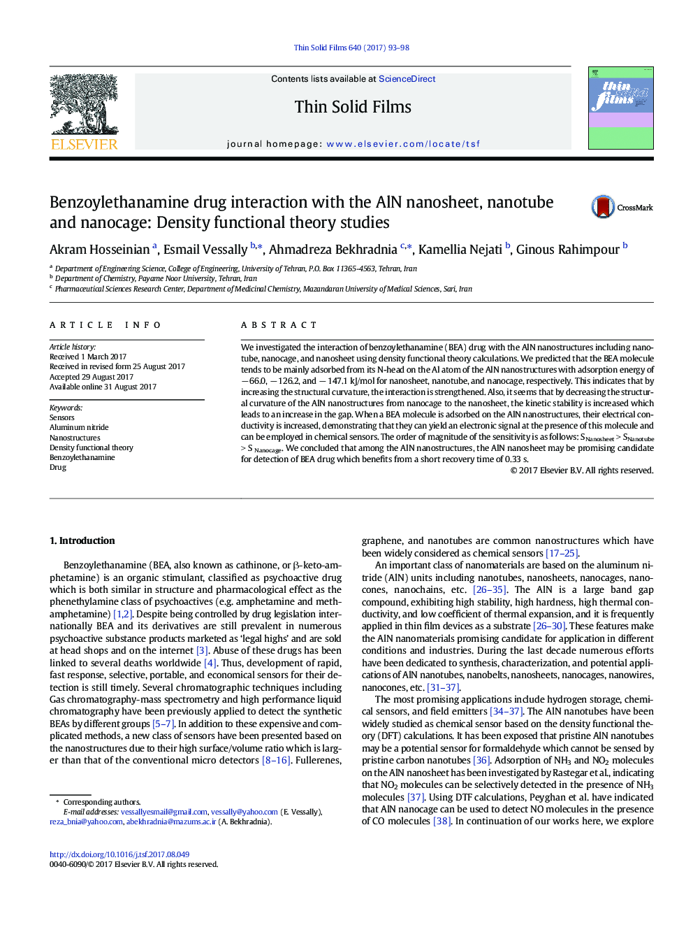 Benzoylethanamine drug interaction with the AlN nanosheet, nanotube and nanocage: Density functional theory studies