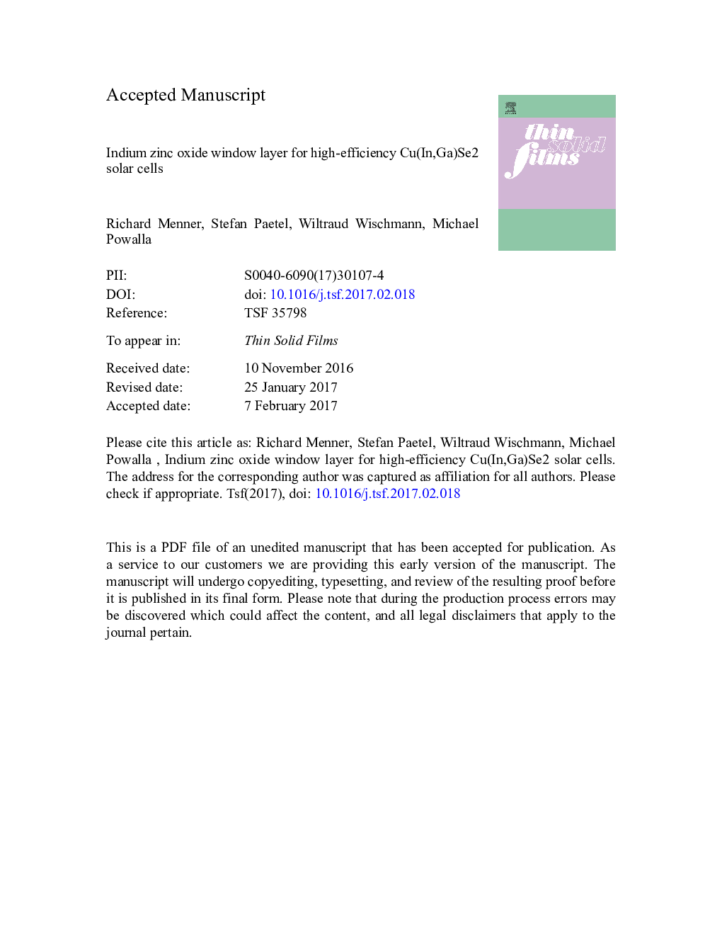 Indium zinc oxide window layer for high-efficiency Cu(In,Ga)Se2 solar cells