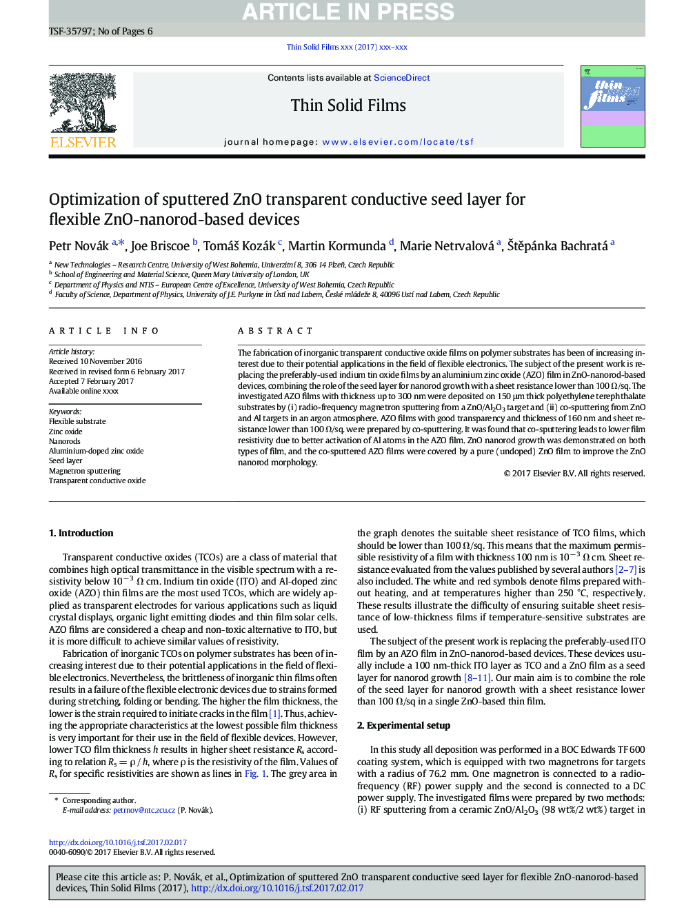 Optimization of sputtered ZnO transparent conductive seed layer for flexible ZnO-nanorod-based devices