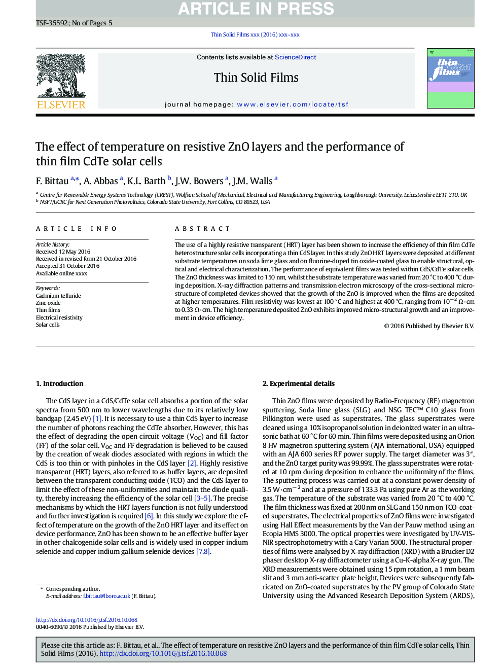 The effect of temperature on resistive ZnO layers and the performance of thin film CdTe solar cells